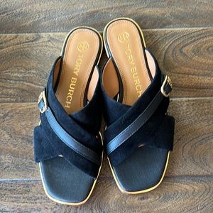 Tory Burch Delaney Silk Suede sandal in perfect black